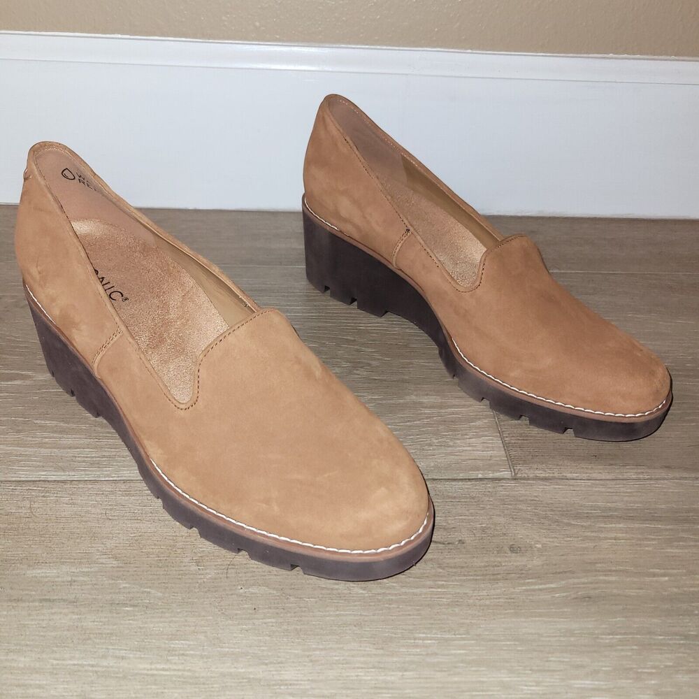 Vionic Shoe 11 Toffee Willa Wedge Suede Lug Sole Slip On Comfort Water Repellent